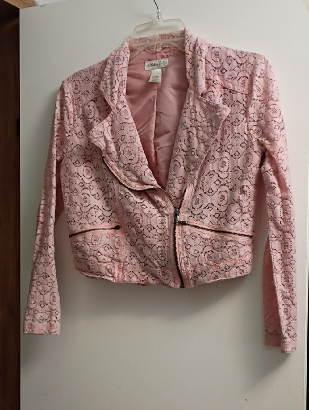 Belle Du Jour Pink Lace Zip Blazer